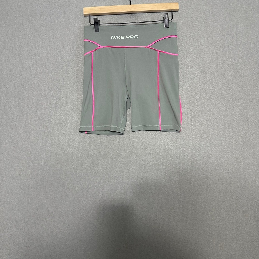 Nike Pro Dri-FIT Womens Gray Pink Piping Compression Biker Shorts Size M